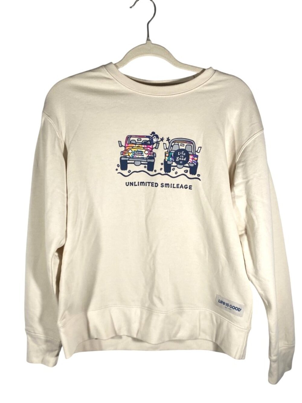 Life Is Good Womens Unlimited Smileage Crew Sweatshirt M Beige Cotton Blend boxy